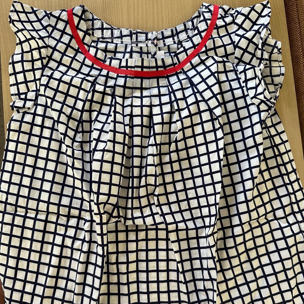 Jacadi Windowpane Navy and red Blouse size 7A